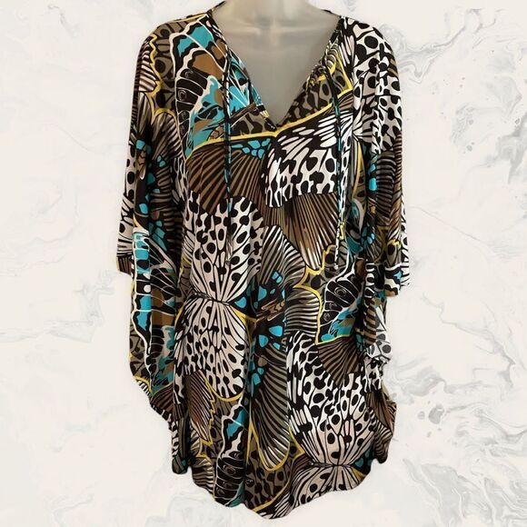 Cia do Sol Beach Cover-up Beach Dress - Size M/L- Butterfly Pattern - Black/Blue - Picture 1 of 3